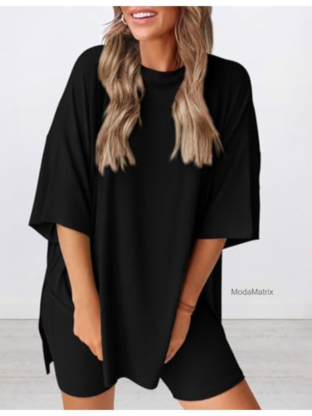 PRETTYGARDEN 2 Piece Lounge Set Biker Shorts Oversized Tee Travel Outfit